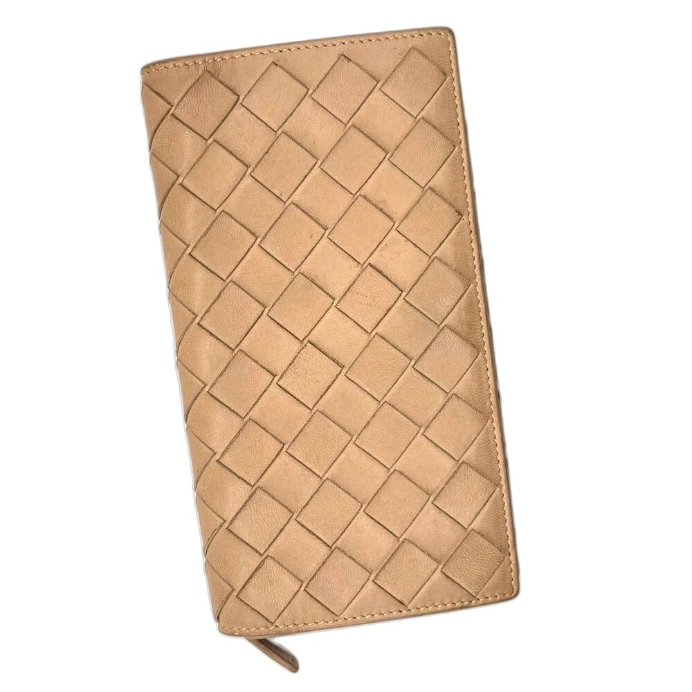Bottega Veneta Intrecciato Nappa Leather Continental Wallet Tan Beige Authentic